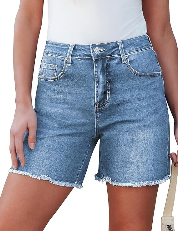 luvamia FleXclusive Jean Shorts for Women Trendy High Waisted Stretchy Denim Summer Raw Hem Mom L... | Amazon (US)