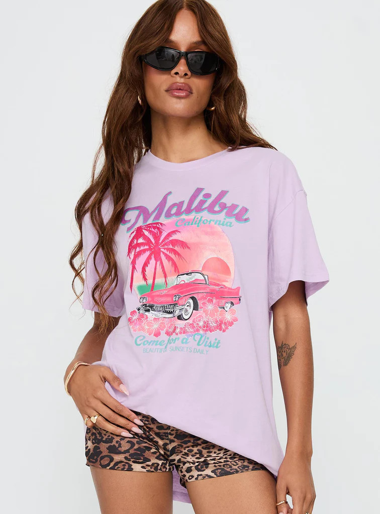 Malibu Sunset Oversized Graphic Tee Purple | Princess Polly US