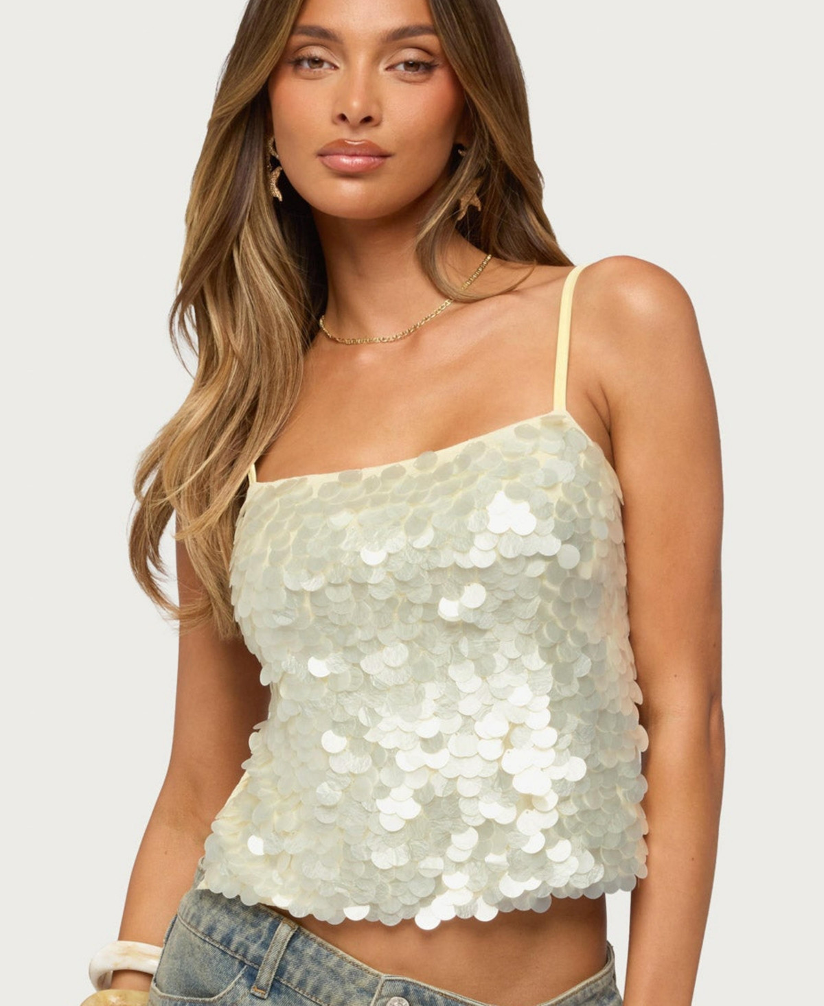 Edikted Women's Macy Sequin Backless Sleeveless Top - Beige | Macy's