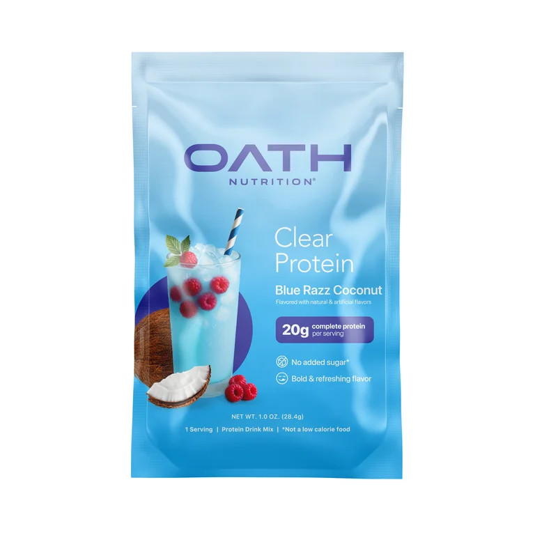 OATH Clear Whey Protein Isolate Powder, Blue Razz Flavor, Single Serve Packet | Walmart (US)