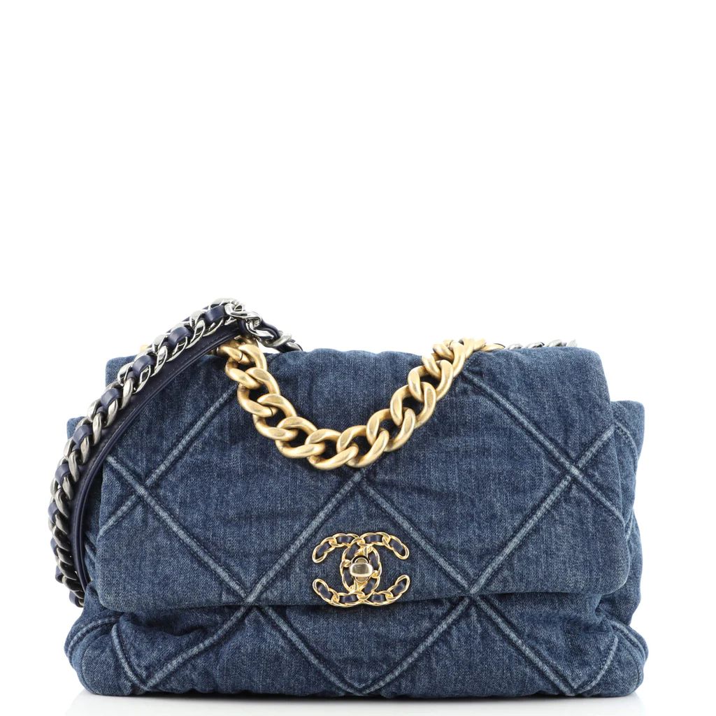 Chanel 19 Flap Bag Quilted Denim Medium Blue 1546171 | Rebag