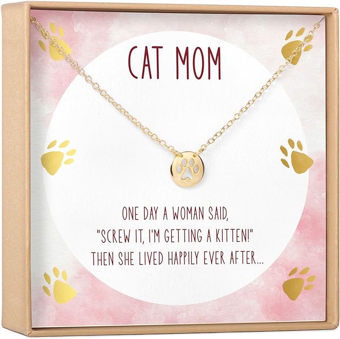Dear Ava Cat Mom Gift Necklace: Gift for Cat Lover, Mother, Kitty Mom, Kitten Mom (Paw - Gold) | Amazon (US)