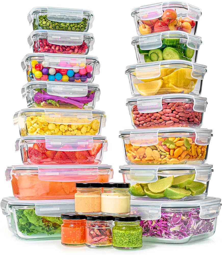 40pc Set Glass Food Storage Containers & Bowls with Airtight Lids - Leakproof BPA-Free Meal Prep ... | Amazon (US)