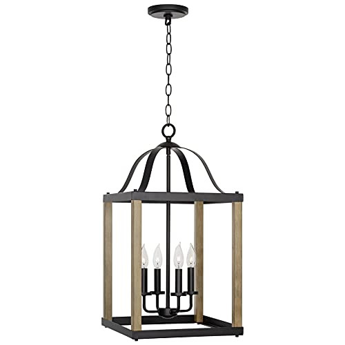 Kira Home Sycamore 26.5" 4-Light Large Rustic Farmhouse Foyer Chandelier, Lantern Pendant Light, Smo | Amazon (US)