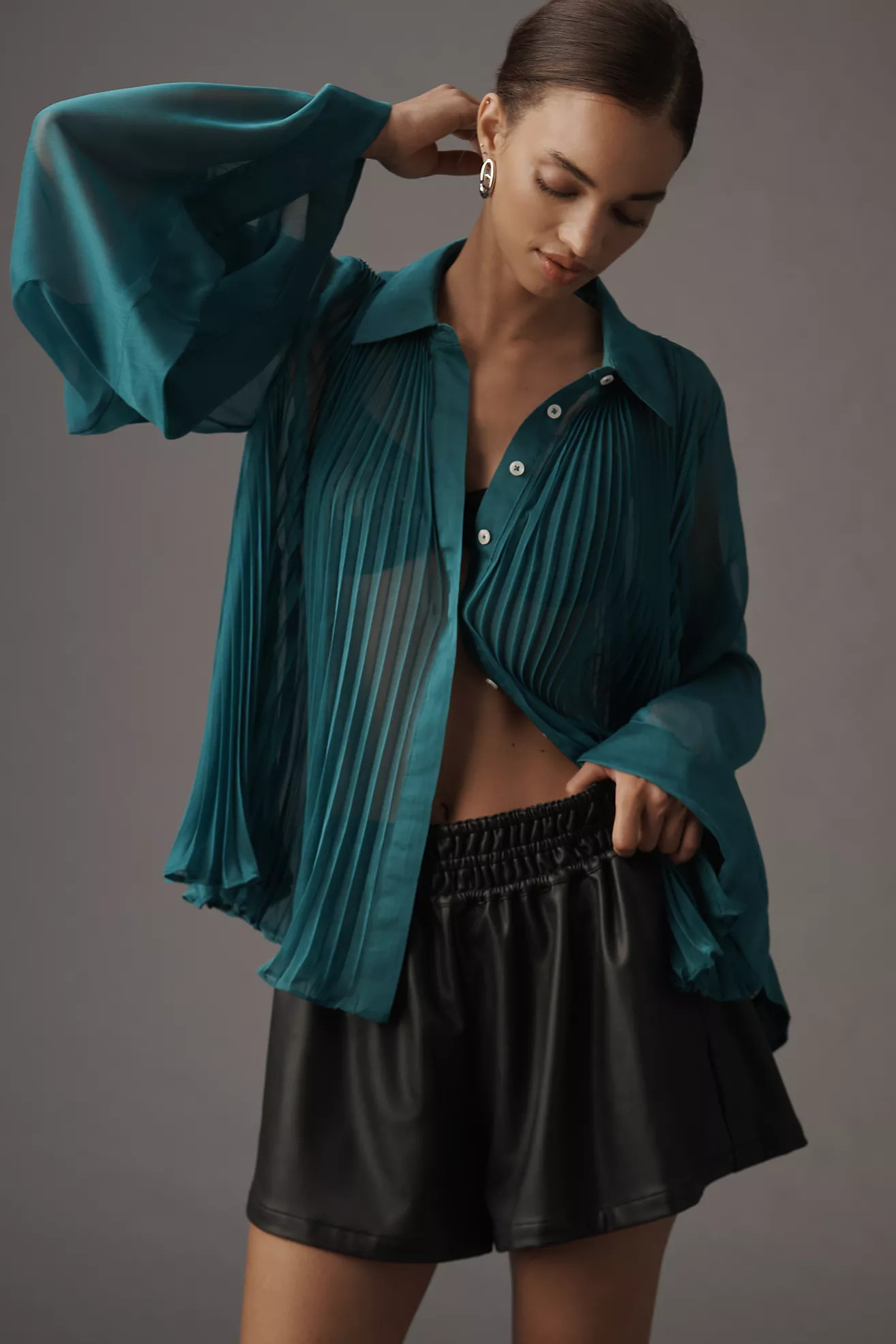 By Anthropologie Sheer Pleated Cape-Sleeve Blouse | Anthropologie (US)