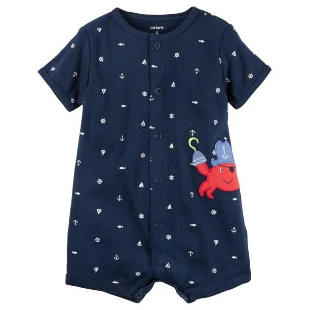 Carters Baby Clothing Outfit Boys Snap-Up Cotton Romper Pirate Crab Blue - Walmart.com | Walmart (US)