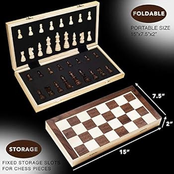 AMEROUS 15 Inches Magnetic Wooden Chess Set - 2 Extra Queens - Folding Board, Handmade Portable T... | Amazon (US)