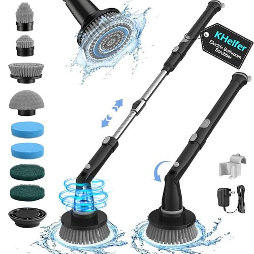 kHelfer Electric Spin Scrubber Kh8, 2025 New Cordless Shower Scrubber, 8 Replacement Head, Bathroom Scrubber Dual Speed, Shower Cleaning Brush & Extension Arm for Bathtub Tile Floor | Amazon (US)