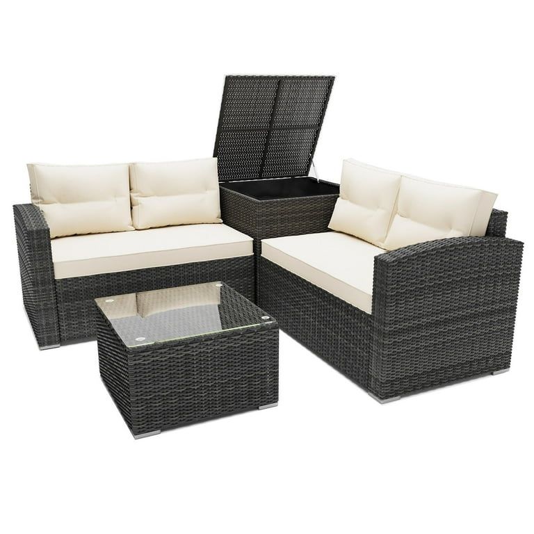 Rattan Patio Sofa Set, 4 Pieces Outdoor Sectional Furniture, All-Weather PE Rattan Wicker Patio C... | Walmart (US)