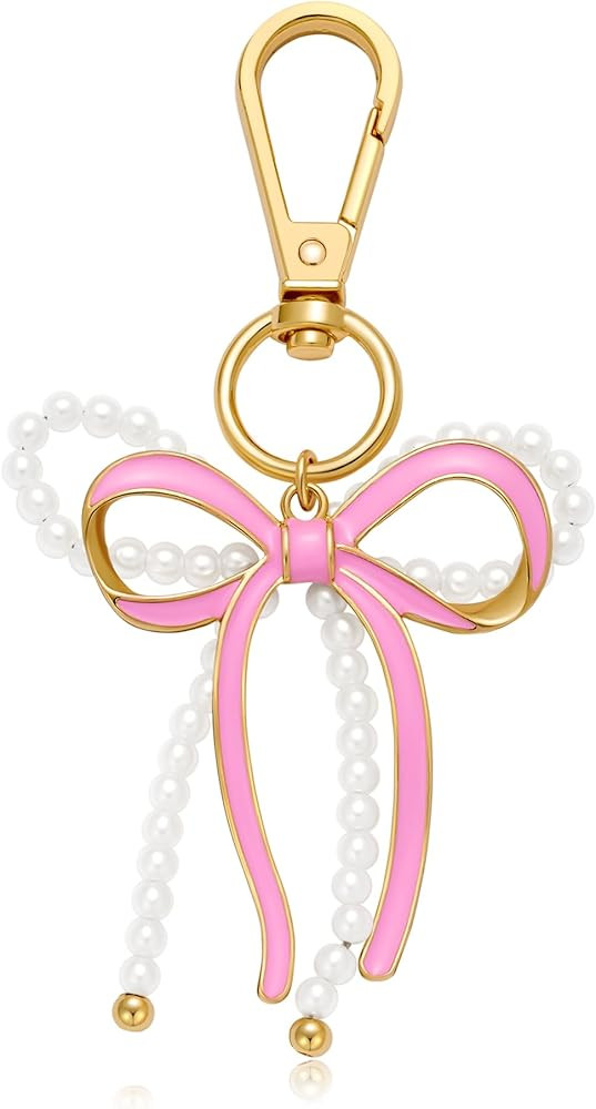 Gold Keychain for Women with Pink Bow Colorful Heart Handbag Key Pendant Fashion Keychain Jewelry... | Amazon (US)