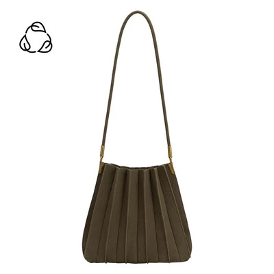 Carrie Olive Pleated Vegan Suede Shoulder Bag | Melie Bianco