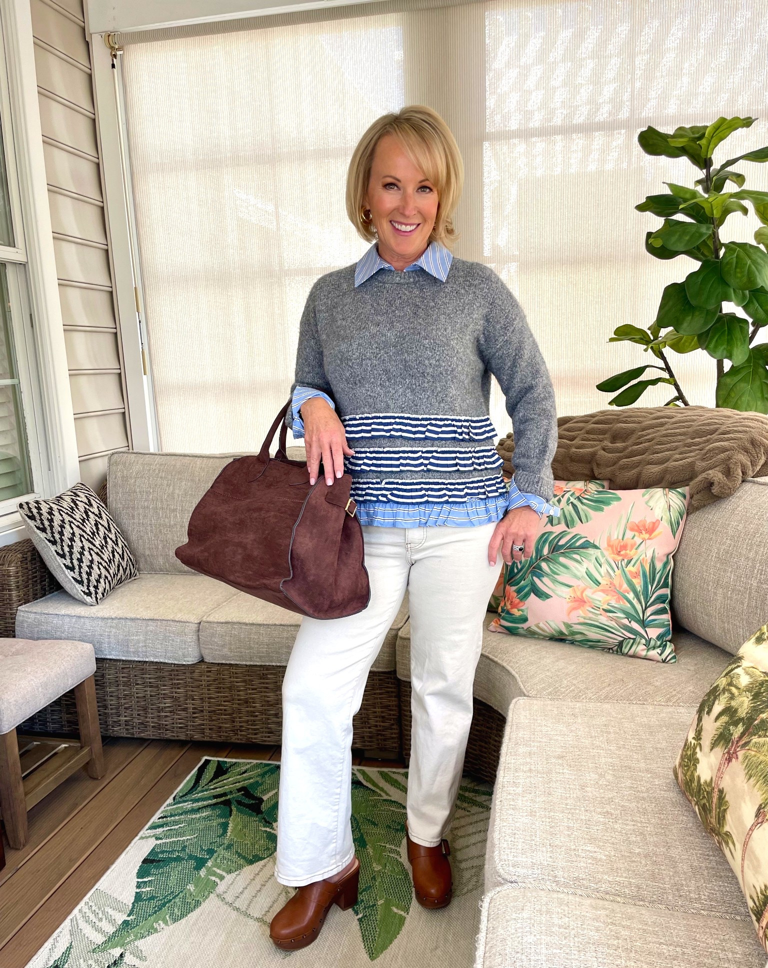 I’m obsessed with this polished fall look! 🍂 This sweater is so me, and I had to get it since Cinq à Sept is one of my all-time favorite brands. Loving these Kut from the Kloth jeans too - they’re such a fun way to bring in lighter denim for early fall. I paired this look with this suede bag and heeled clogs from Walmart, and I’m ready for fun fall outings!

#LTKStyleTip #LTKSeasonal #LTKPetite