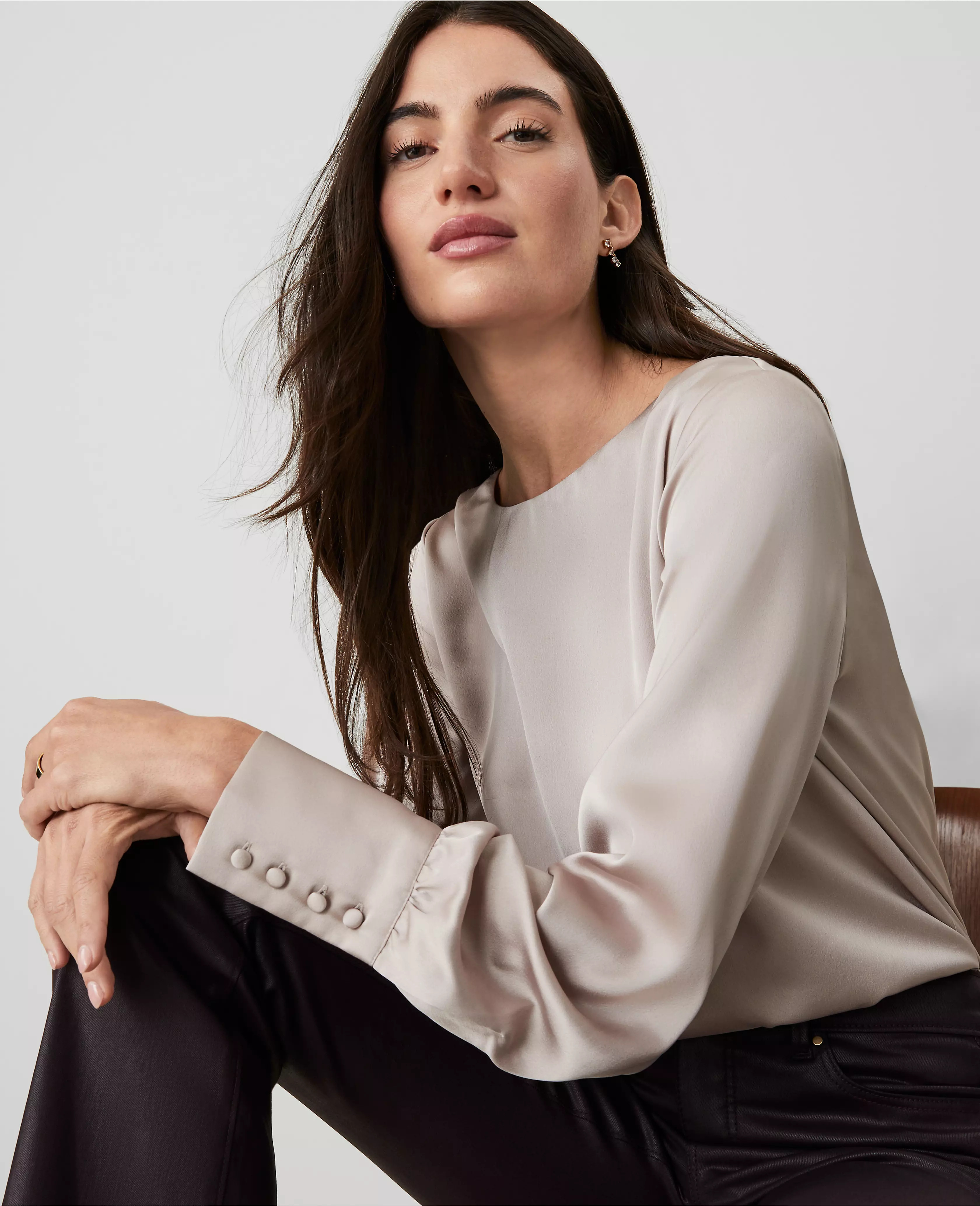 Petite Crew Neck Blouse | Ann Taylor (US)