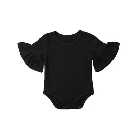 Sunisery Infant Baby Girl Basic Bell Short Sleeve Cotton Romper Bodysuit Tops Clothes 18-24 Months | Walmart (US)