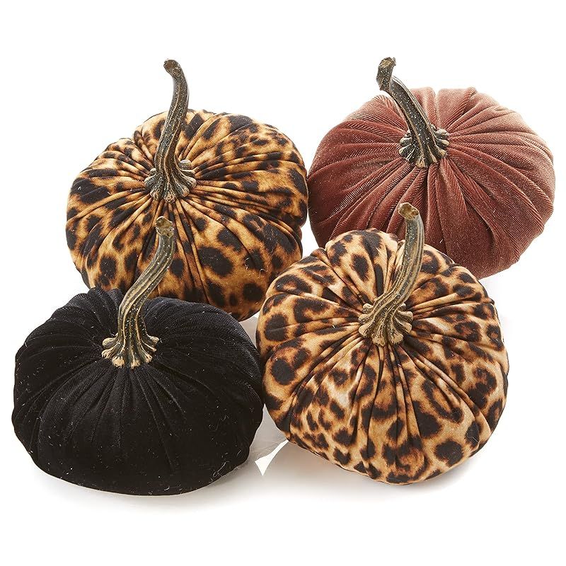 Small Fabric Pumpkins Set of 4 Includes Black, Bronze and 2 Leopard Print, Rustic Table Decor, Fa... | Amazon (US)