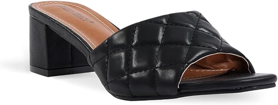 ELLEN TRACY Women's Sandals, Slip on, Holly Block Quilted Heel Mules, Open Toe Design Heeled | Amazon (US)