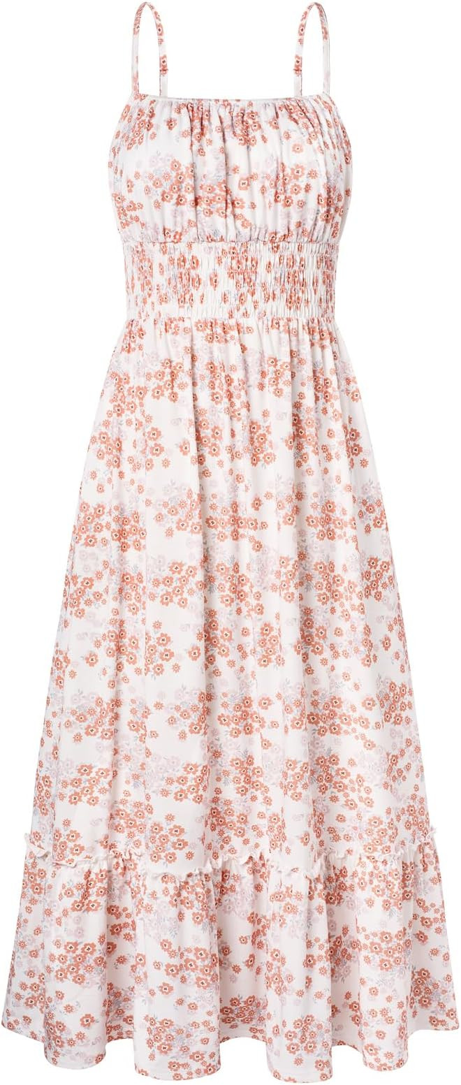 GRACE KARIN Womens 2025 Summer Maxi Dress Sleeveless Floral Spaghetti Strap Smocked Boho Beach Lo... | Amazon (US)