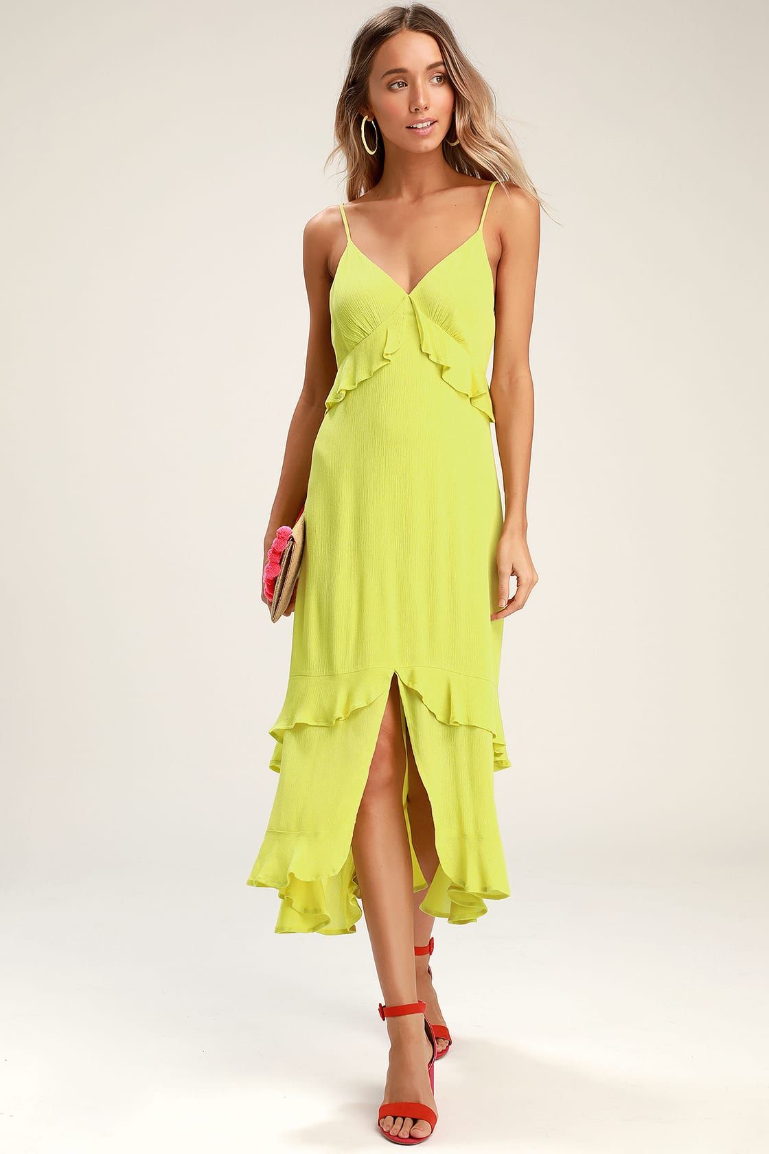 Island Time Lime Green Ruffled Midi Dress | Lulus (US)