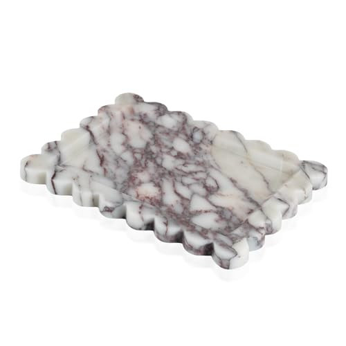 Calacatta Viola Scalloped Marble Tray, 11" x 8" Real Natural Marble Stone Tray, Luxury Decorative Tray for Bathroom, Kitchen Counter, Vanity, Dresser, Home Decor, Organizer for Jewelry & Cosmetics | Amazon (US)