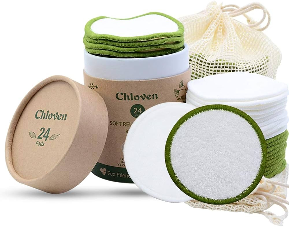Chloven Reusable Makeup Remover Pads 24 Pack - Washable Eco-Friendly Bamboo Velour Pads for All S... | Amazon (US)
