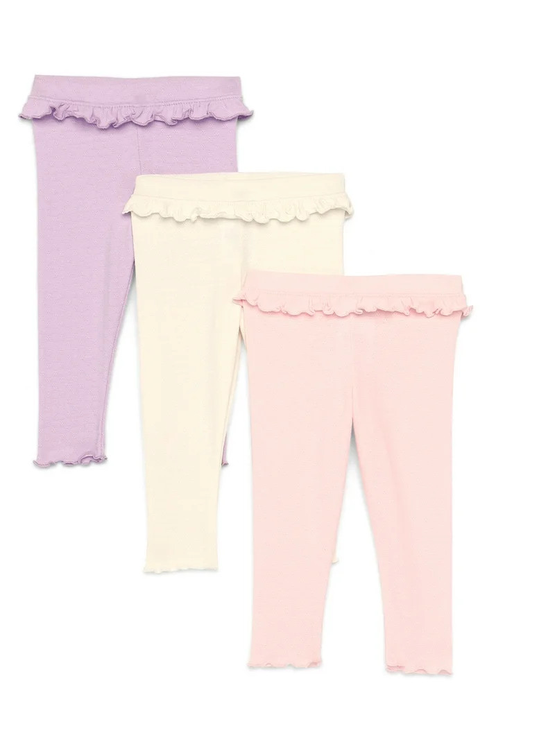 Garanimals Baby Girls Flutter Detail Pointelle Leggings, 3-Pack, Sizes 0M-24M | Walmart (US)