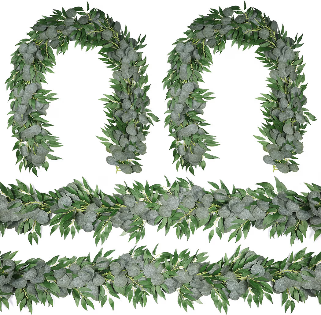 4 Packs 6.2 Feet Artificial Silver Dollar Eucalyptus Leaves Garland With Willow Vines Twigs Leave... | Amazon (US)