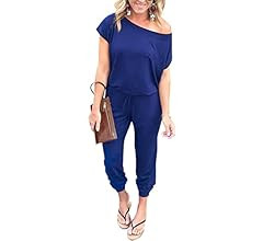 PRETTYGARDEN Women's Loose Solid Off Shoulder Elastic Waist Stretchy Long Romper Jumpsuit | Amazon (US)