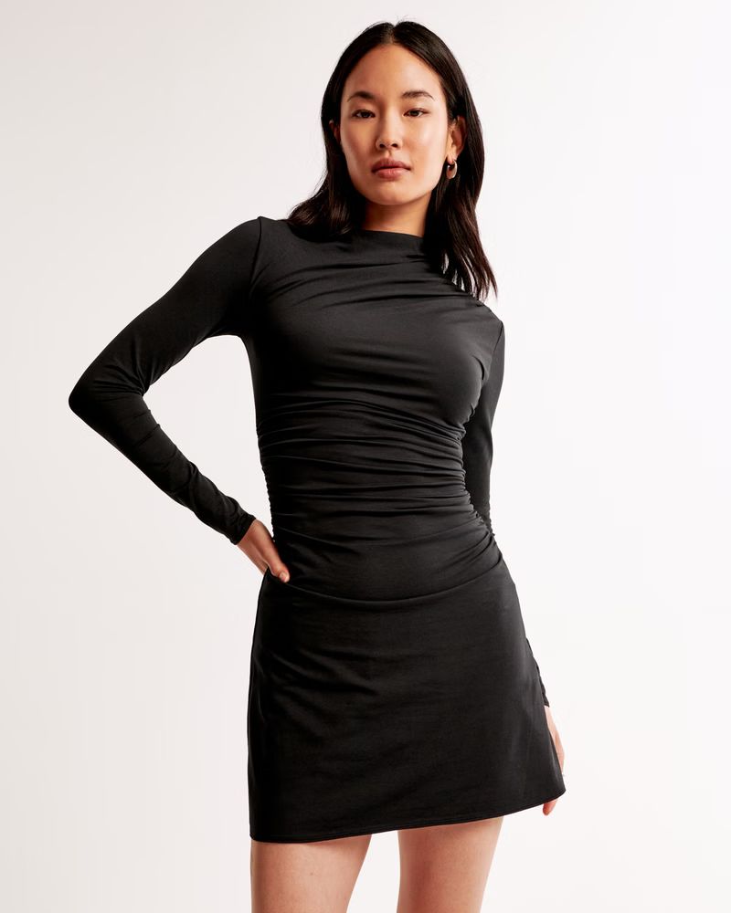 Long-Sleeve Asymmetrical Knit Mini Dress | Abercrombie & Fitch (US)