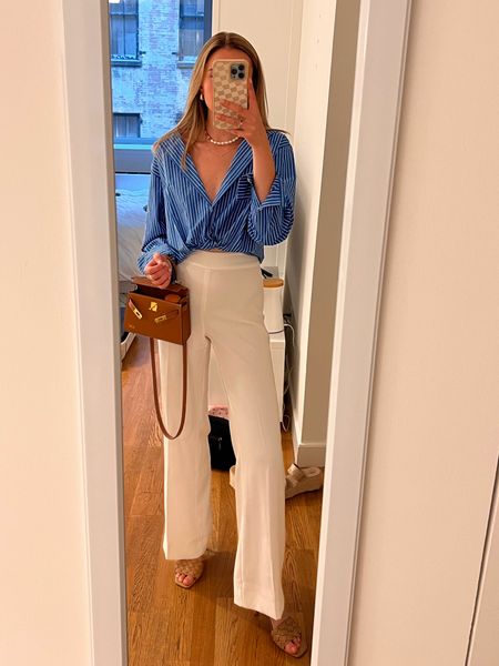 Summer outfit / chic outfit / chic dinner outfit / white pants / Oxford shirt / classic style 