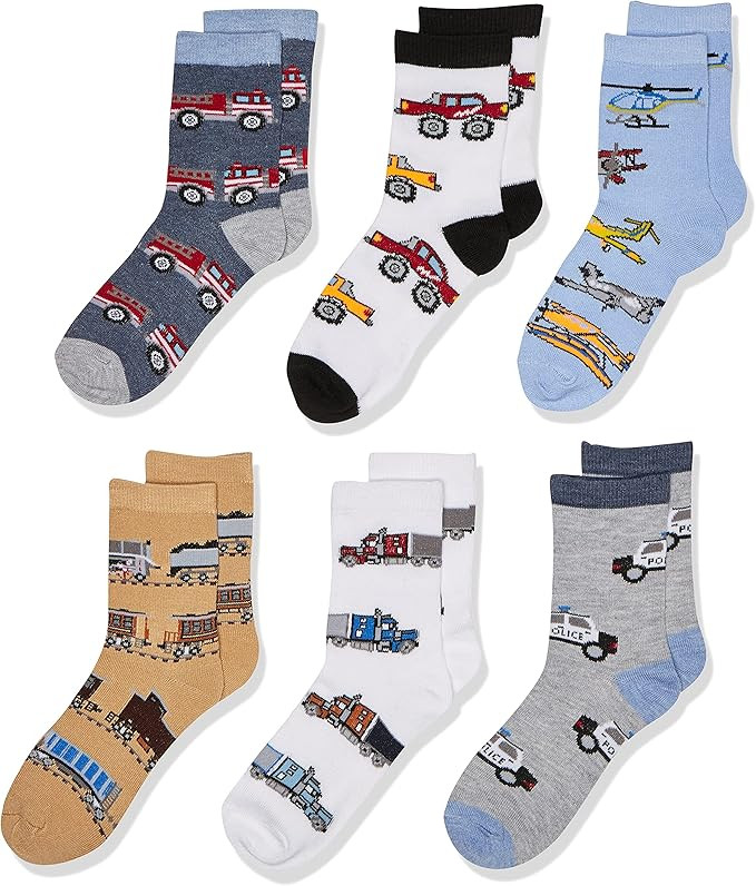 Jefferies Socks Little Boys Trains Trucks Cars Pattern Crew Socks 6 Pack | Amazon (US)