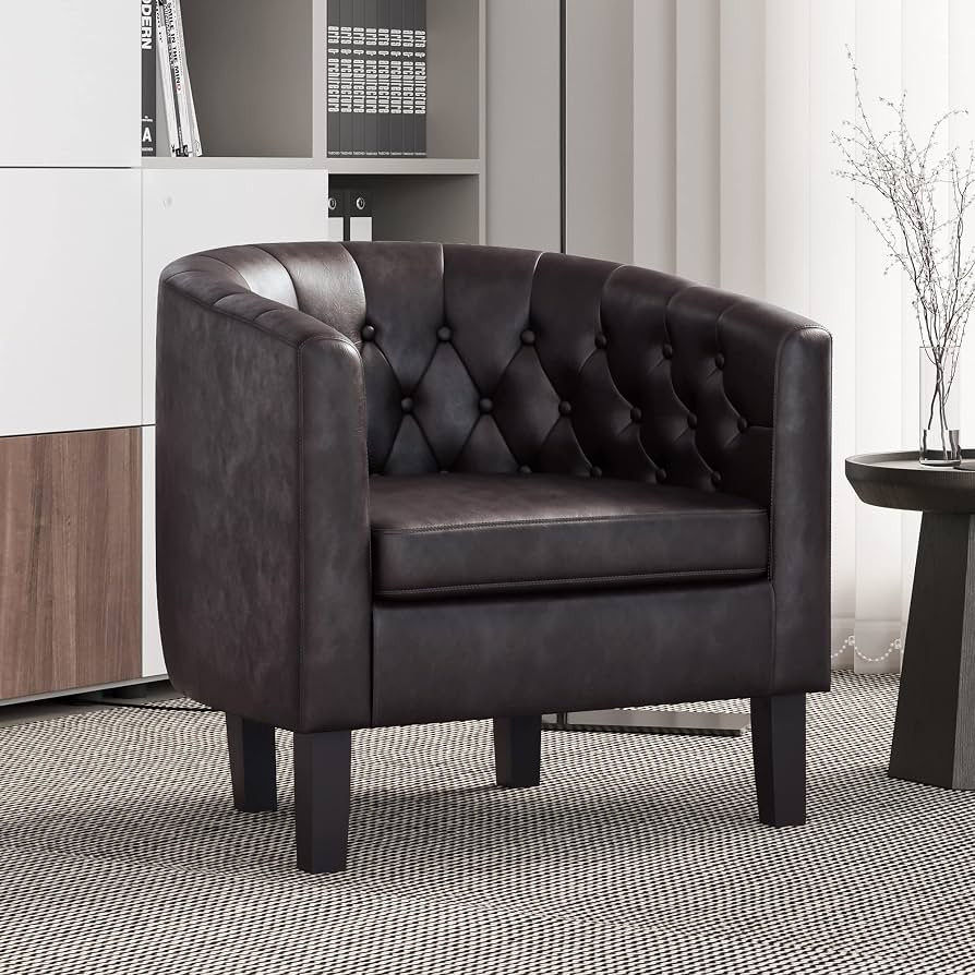 BELLEZE Brown Accent Chairs for Living Room, Elegant Arm Chair Upholstered Tufted Barrel Chair Cl... | Amazon (US)