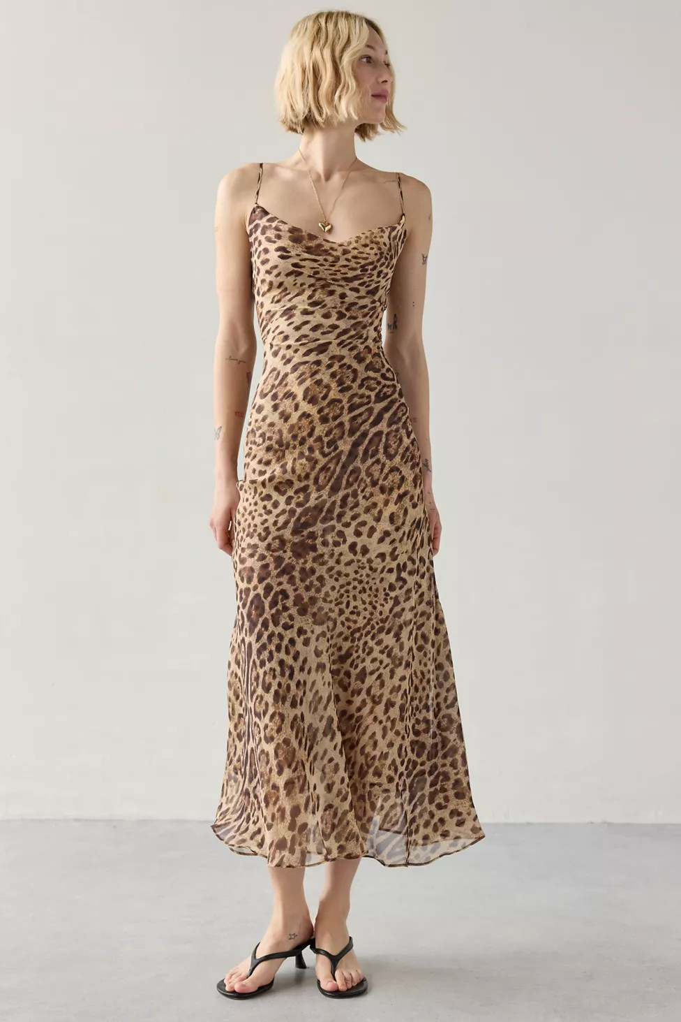 Bardot Monroe Leopard Print Cowl Neck Cami Maxi Dress | Urban Outfitters (US and RoW)