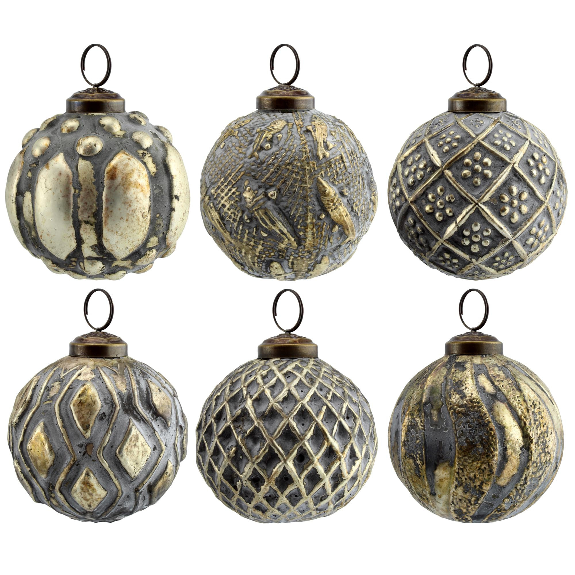 AuldHome Design Farmhouse Ball Ornaments (Set of 6, White); Distressed Metal Glass Ball Vintage S... | Amazon (US)