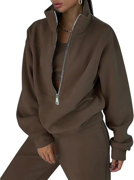 Kissonic Womens Fleece 2 Piece Outfits Sweatsuit Half Zip Pullover Sweatshirt Joggers Pants Track... | Amazon (US)