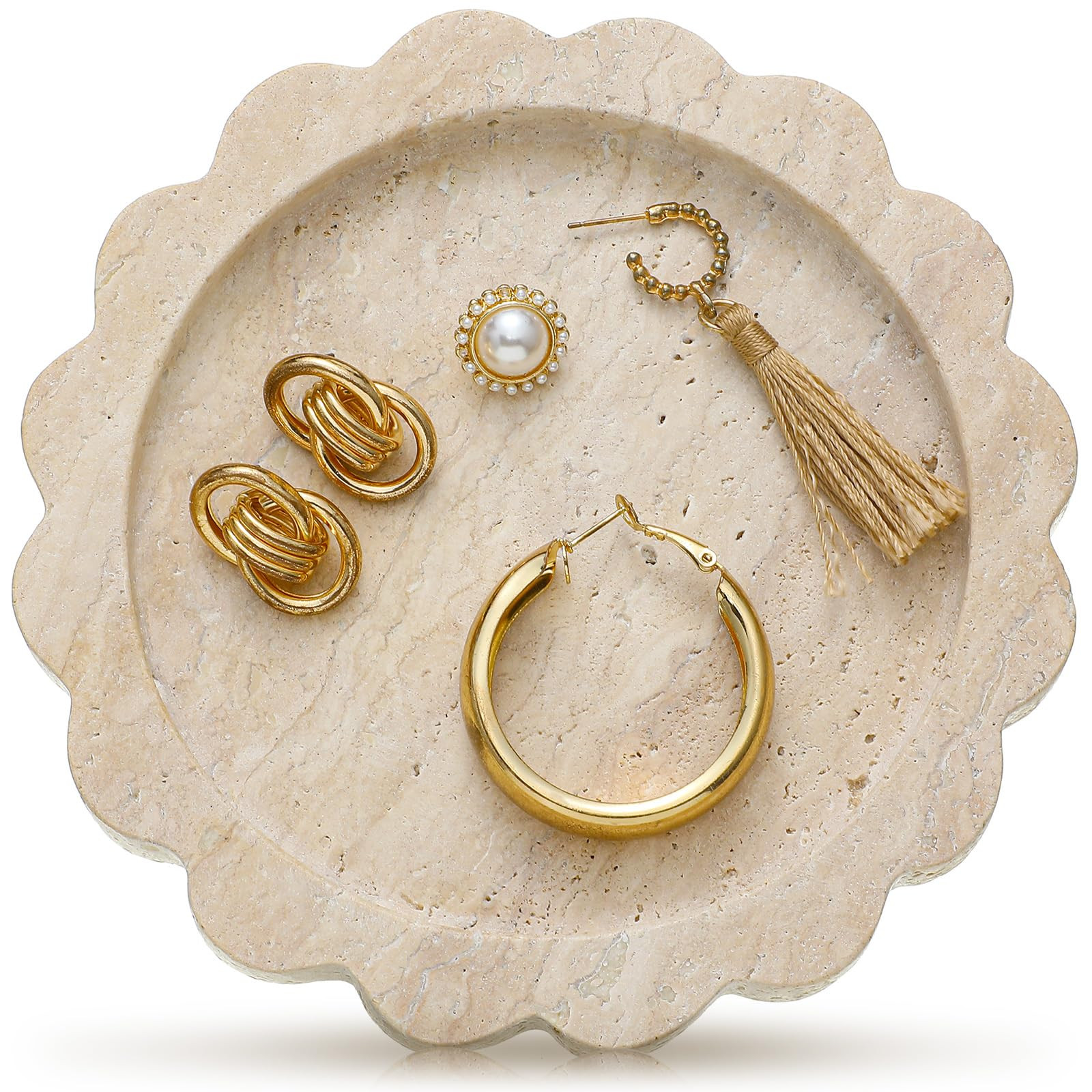 5.5 Inch Small Travertine Round Scallop Edge Tray Decorative Marble Jewelry Tray Stone Dish Tray ... | Amazon (US)