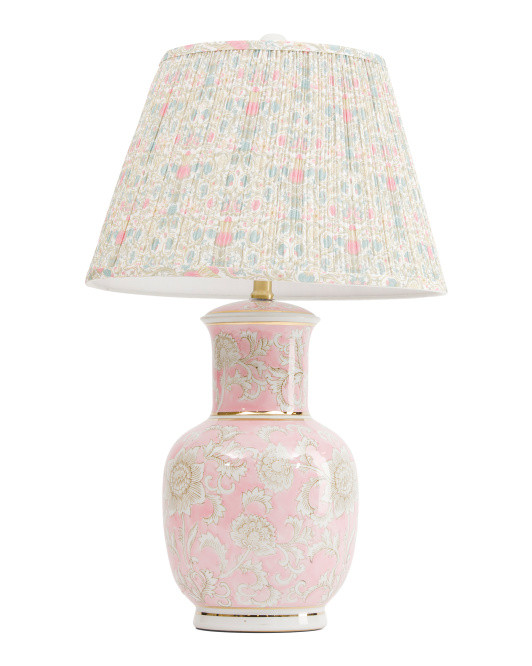 26in Floral Metallic Ceramic Table Lamp With Printed Shade | TJ Maxx