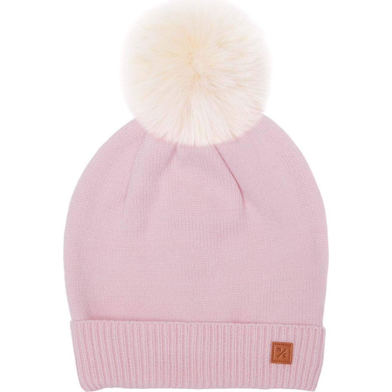 Kids Knit Winter Hat with Faux Fur Pom, Ballerina Pink | Maisonette
