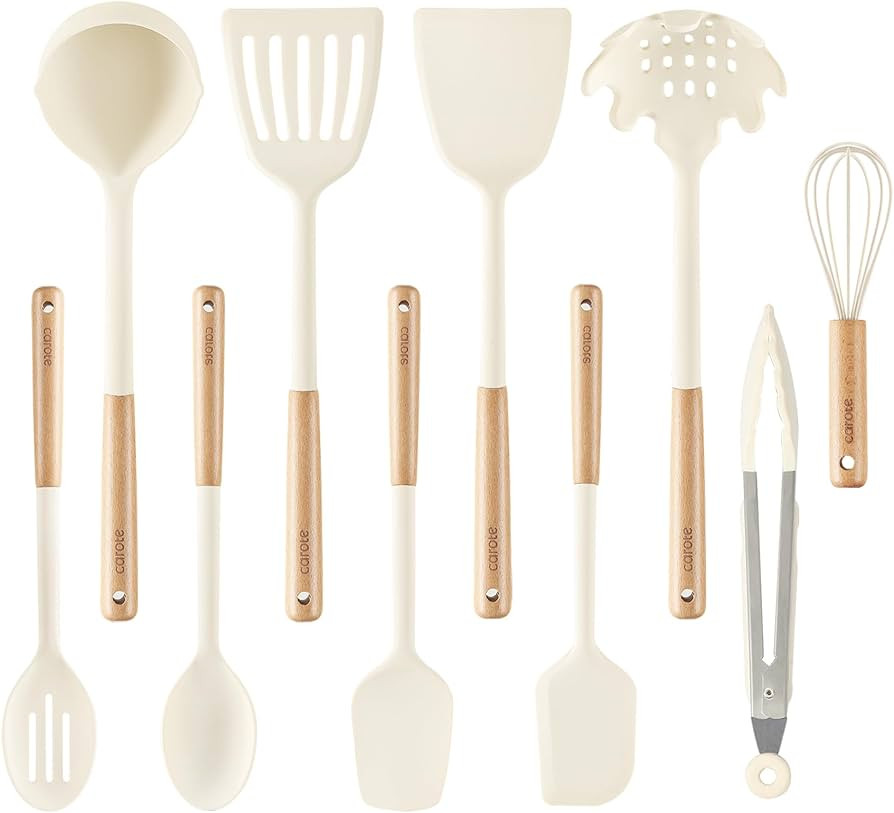 CAROTE 10PCS Kitchen Utensils Set, Silicone Cooking Utensils Set with Wooden Handle for Nonstick ... | Amazon (US)