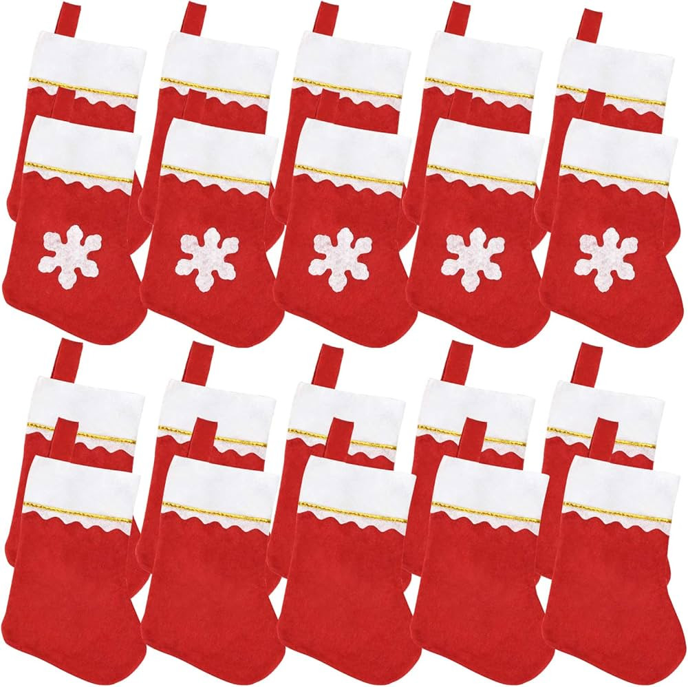 20 Pack Christmas Mini Stockings Sock Decoration Snowflake Tableware Holders, Red Felt Knife Spoo... | Amazon (US)