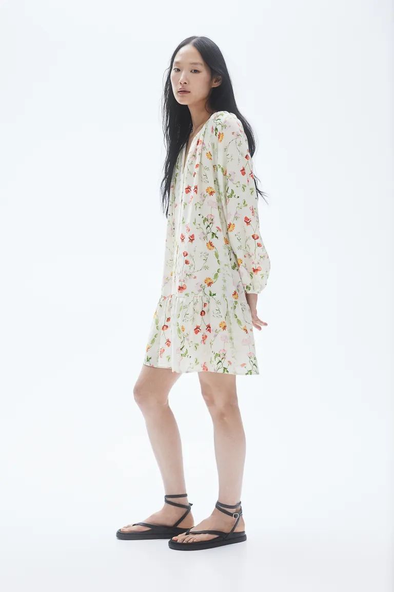 Tie-detail Dress - White/floral - Ladies | H&M US | H&M (US + CA)