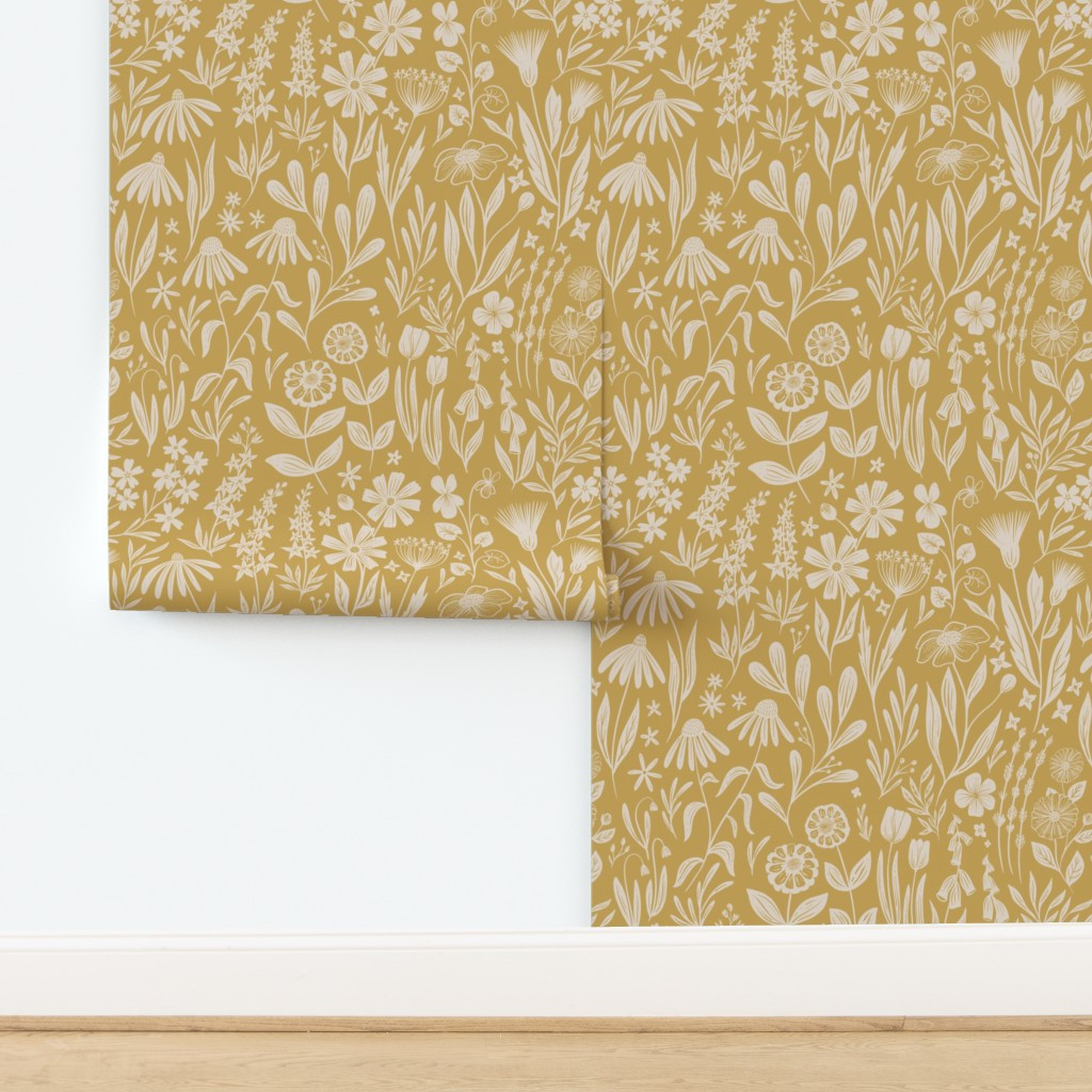 Wildflowers - yellow gold - medium scale | Spoonflower