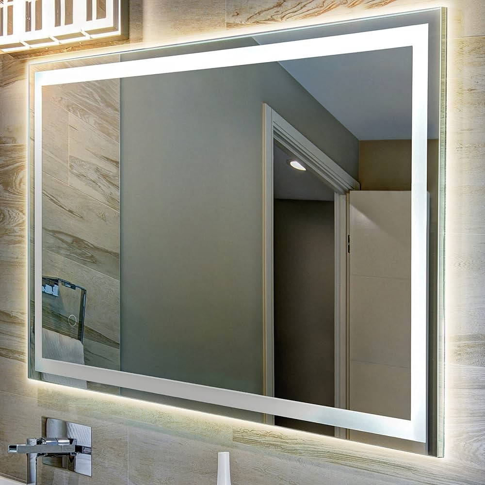 JONATHAN Y MIR100A-3648 Pax 48'' x 36'' Rectangular Frameless Anti-Fog Aluminum Front/Back-lit Tr... | Amazon (US)