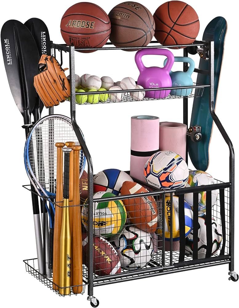 Mythinglogic Garage Storage System, Garage Organizer with Baskets and Hooks, Sports Equipment Org... | Amazon (US)