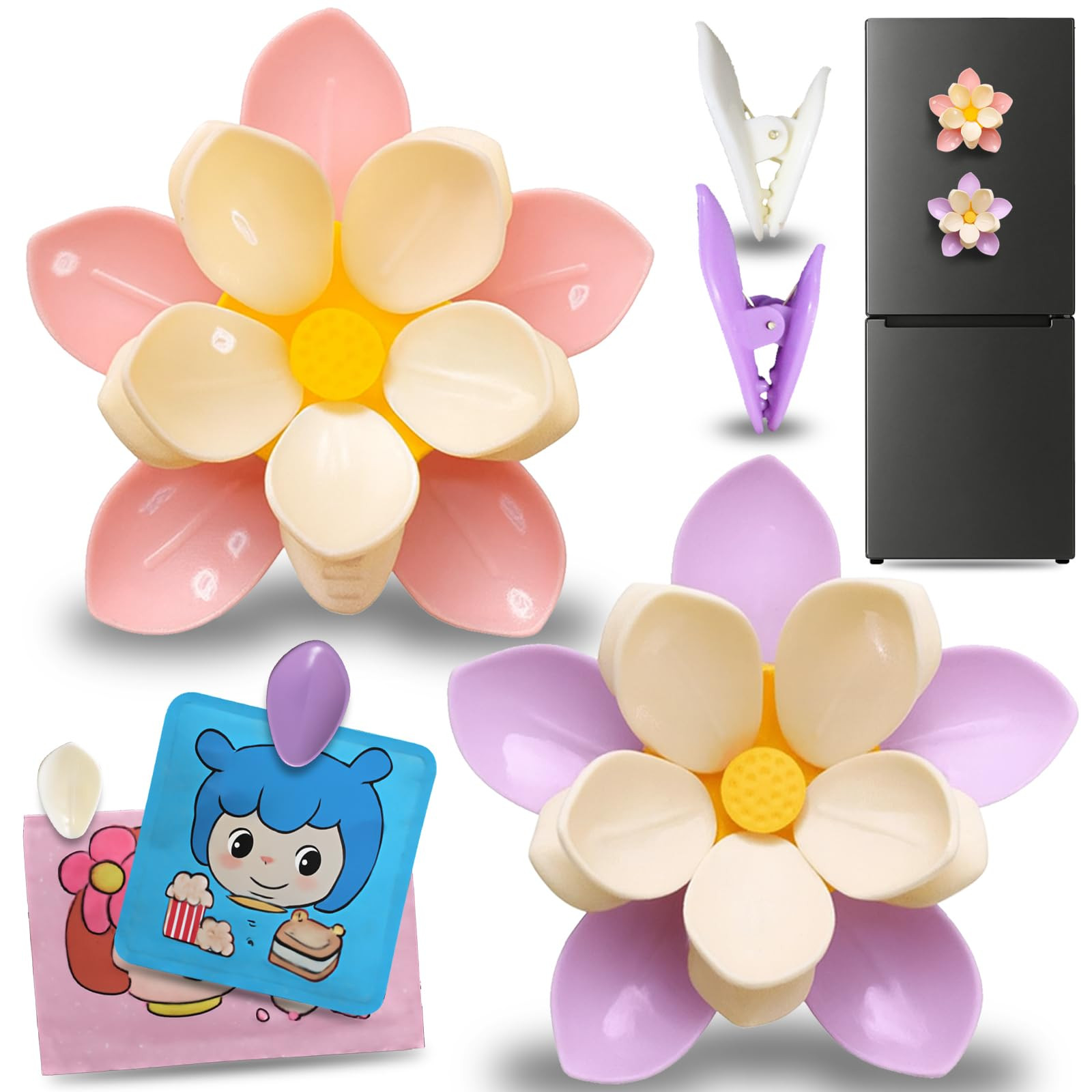 2PCS Flower Fridge Magnets with Clips, 20 Petals Clips, Reusable and Multi-purpose for Snacks, Co... | Amazon (US)