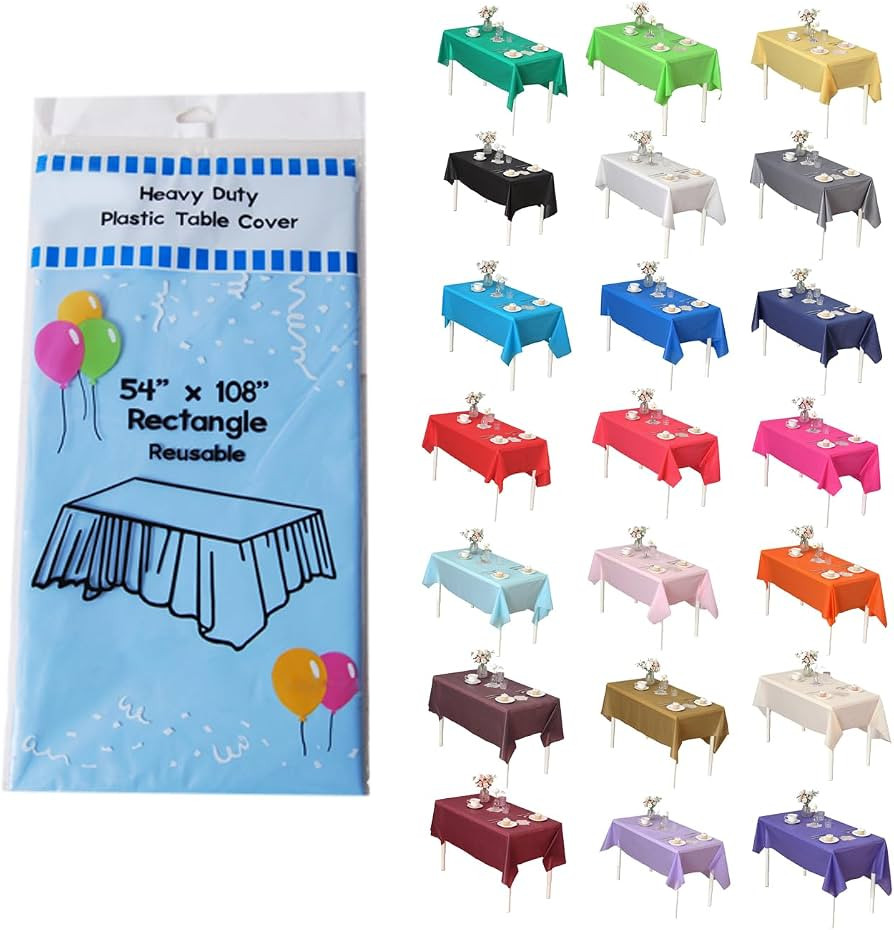 Evershine (4-Pack Heavy Duty Plastic Table Covers Tablecloth (Reusable) (Rectangle 54" x 108", Li... | Amazon (US)