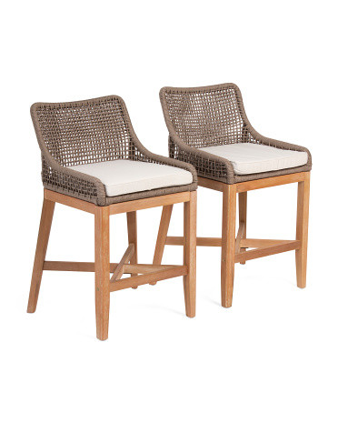 Set Of 2 37x20 Grid Weave Rope Counter Stools | TJ Maxx