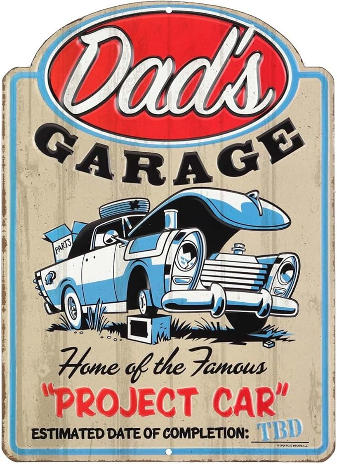 Dad's Garage Project Car Embossed Metal Sign - Funny Vintage Garage Sign for Dad - Great Gift Ide... | Amazon (US)
