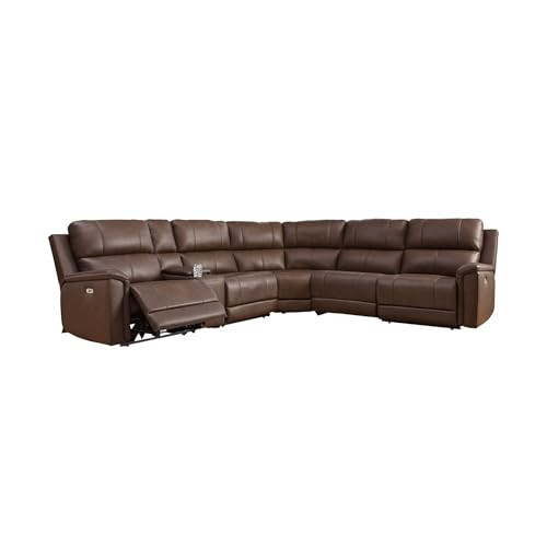 Signature Design by Ashley Beryton L-Shape Right-Arm Facing Contemporary Leather Match 6-Piece Power Reclining Sectional with USB Port and Adjustable Headrest, Dark Brown | Amazon (US)