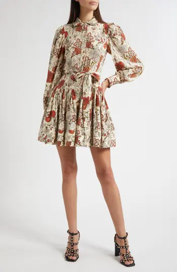 Simona Floral Print Long Sleeve Silk Minidress | Nordstrom