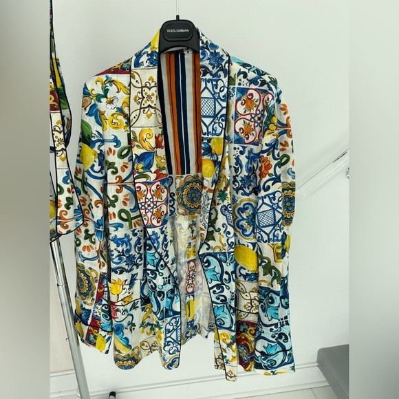 Dolce & Gabbana Men’s Majolica Italian Print Linen Robe Jacket 48IT/38US. NWT | Poshmark
